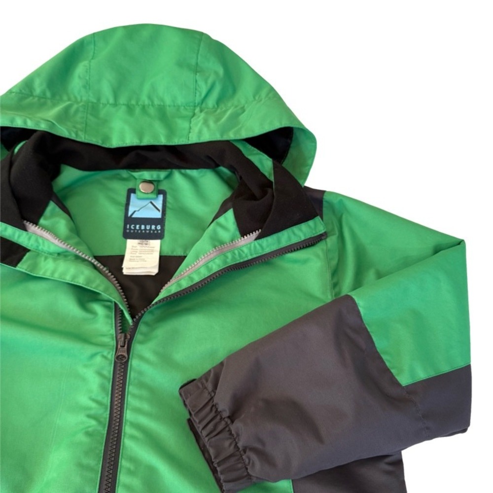 ICEBURG Youth 12/14 Green Black Hooded Full Zip‎ Jacket Outdoor Adventure *Holes